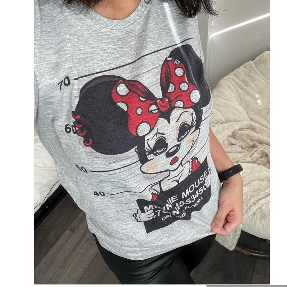 Bad Minnie Mouse prisoner Wanted graphic cartoon short sleeve tee shirt top